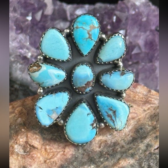 Jewelry - Golden Hills Turquoise Flower Cluster Southwestern Sterling Silver Ring